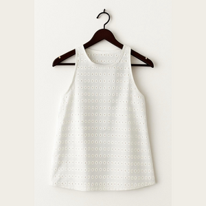 White Relaxed Boxy Tank Top with Eyelet Design